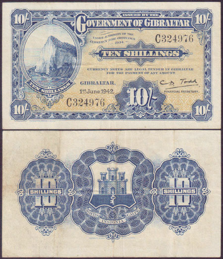 1942 Gibraltar 10 Shillings L001044